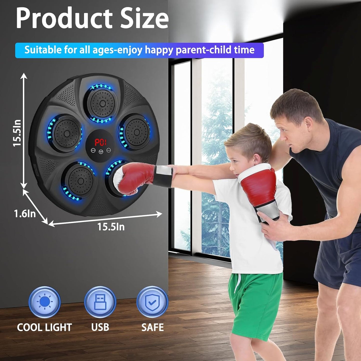 Music Boxing Machine with Boxing Gloves, Smart Bluetooth Boxing Equipment, Intelligent Boxing Machine, Target Training Punching Boxing Machine for Home, Indoor, Gym, Training