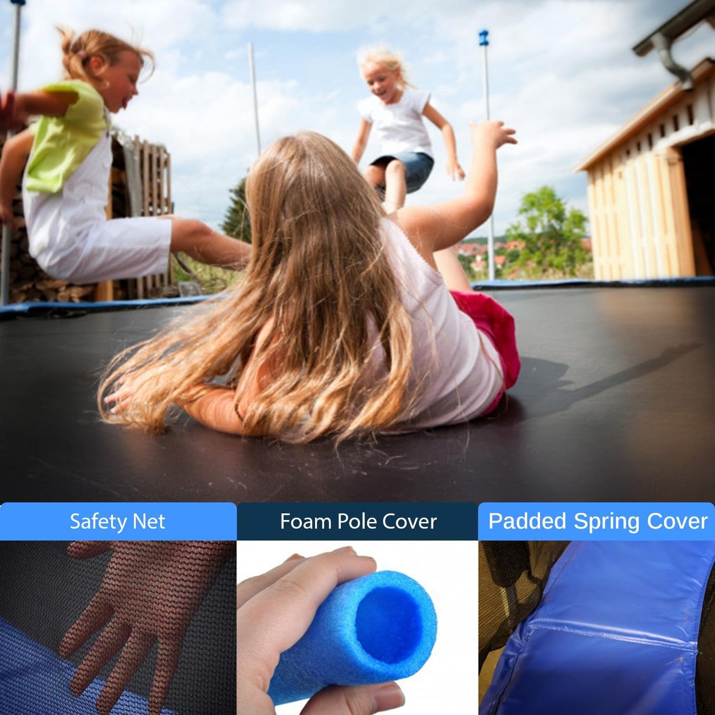 8FT 10FT 12FT 14FT Outdoor Trampoline for Kids and Adults – ASTM Certified Heavy-Duty Backyard Trampoline with Safety Poles, Net Enclosure, and Stable Anti-Rust Frame