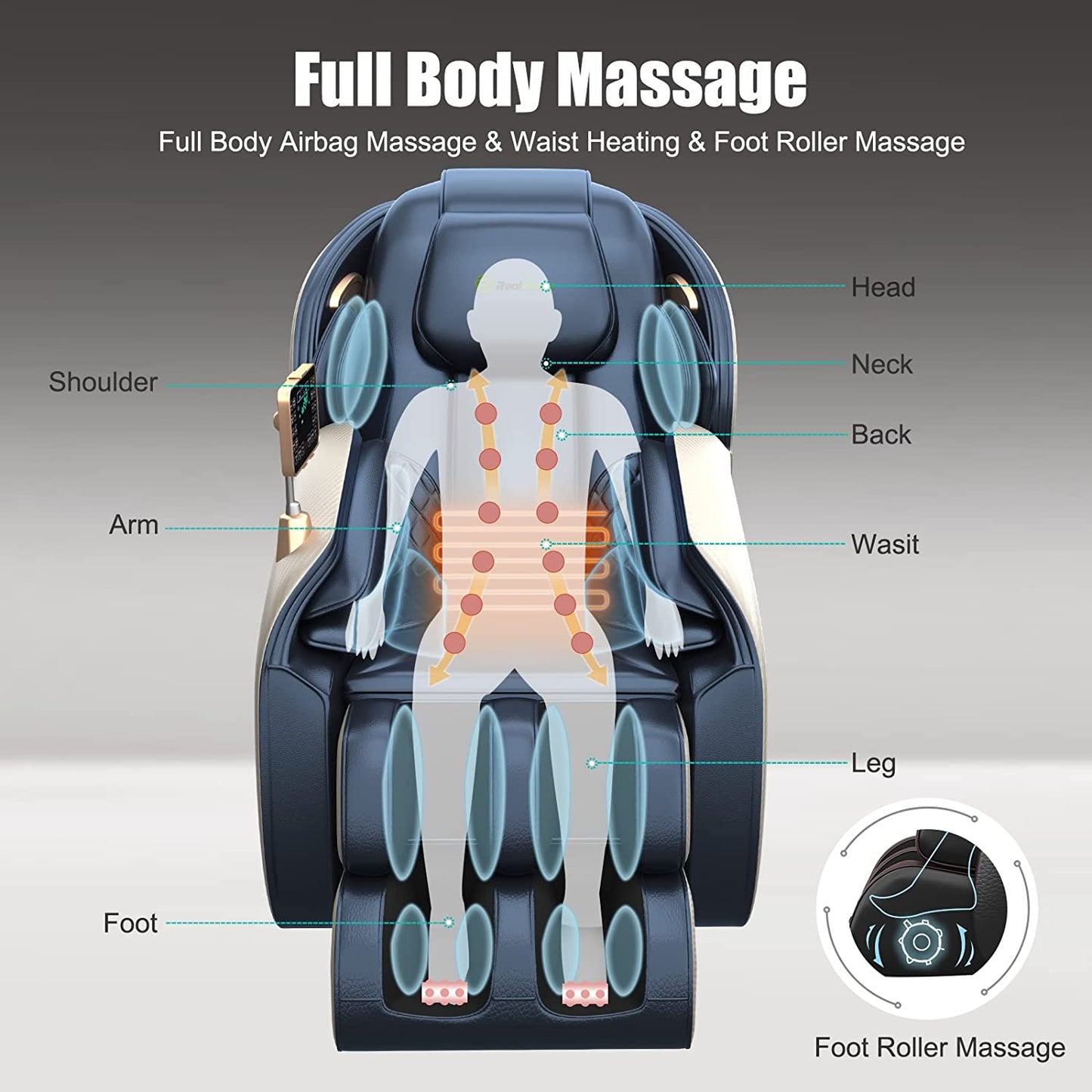 , Full Body Zero Gravity SL Track, Shiatsu Massage Chair Recliner with Heat Body Scan Foot Roller, Favor-06