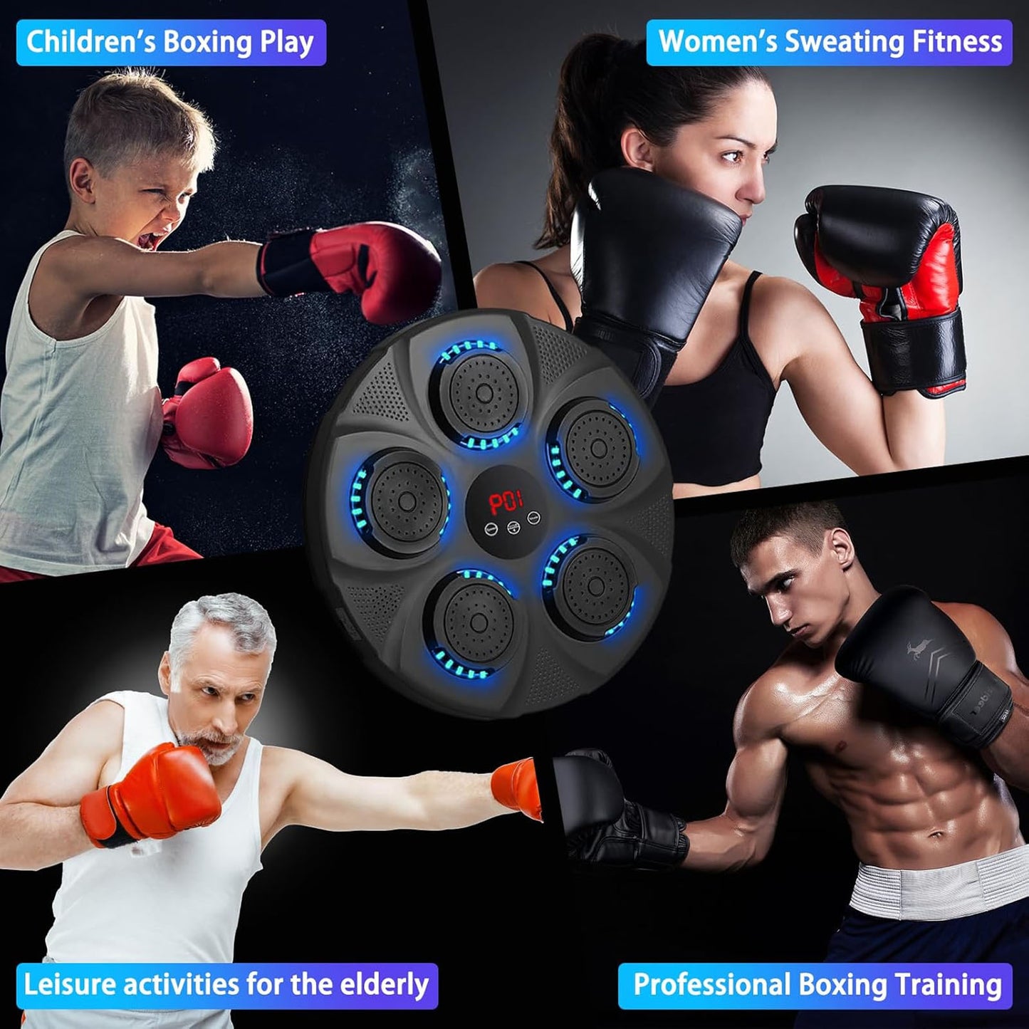 Music Boxing Machine with Boxing Gloves, Smart Bluetooth Boxing Equipment, Intelligent Boxing Machine, Target Training Punching Boxing Machine for Home, Indoor, Gym, Training