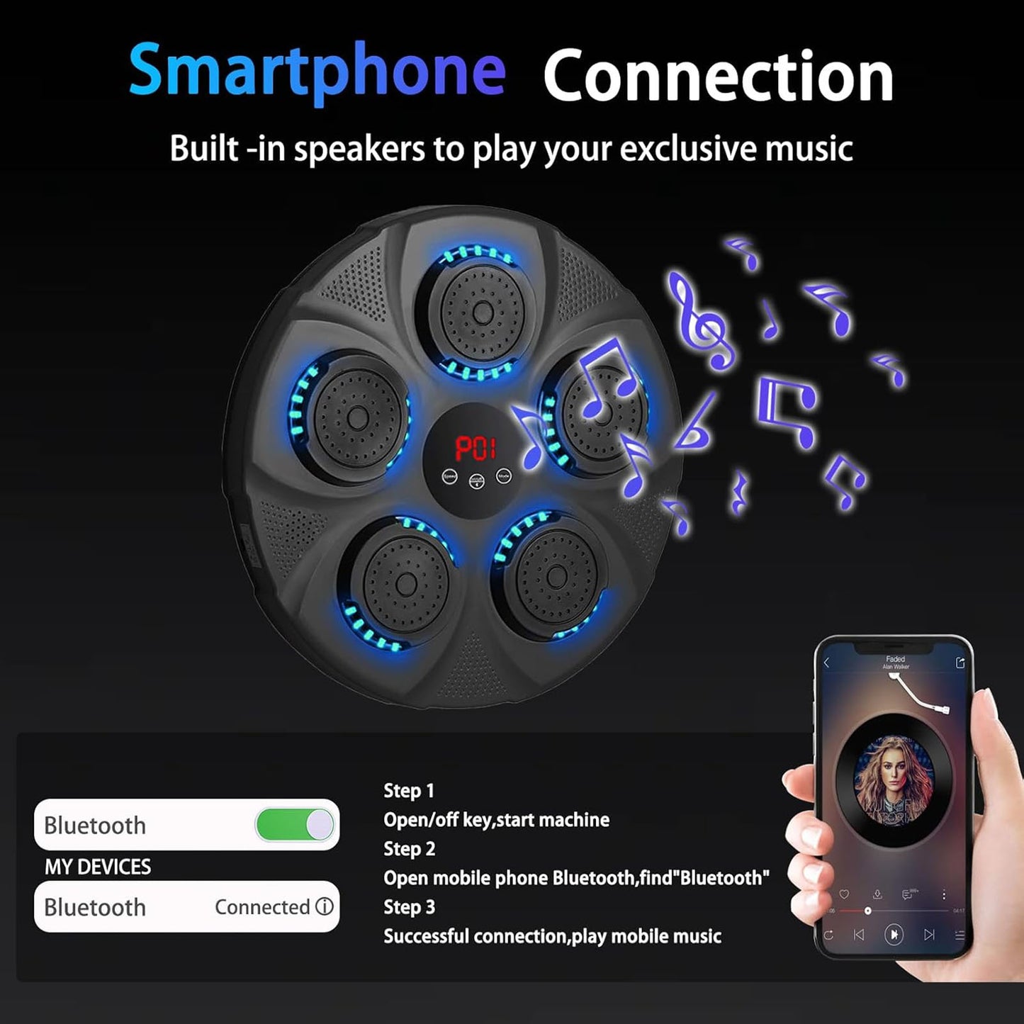 Music Boxing Machine with Boxing Gloves, Smart Bluetooth Boxing Equipment, Intelligent Boxing Machine, Target Training Punching Boxing Machine for Home, Indoor, Gym, Training