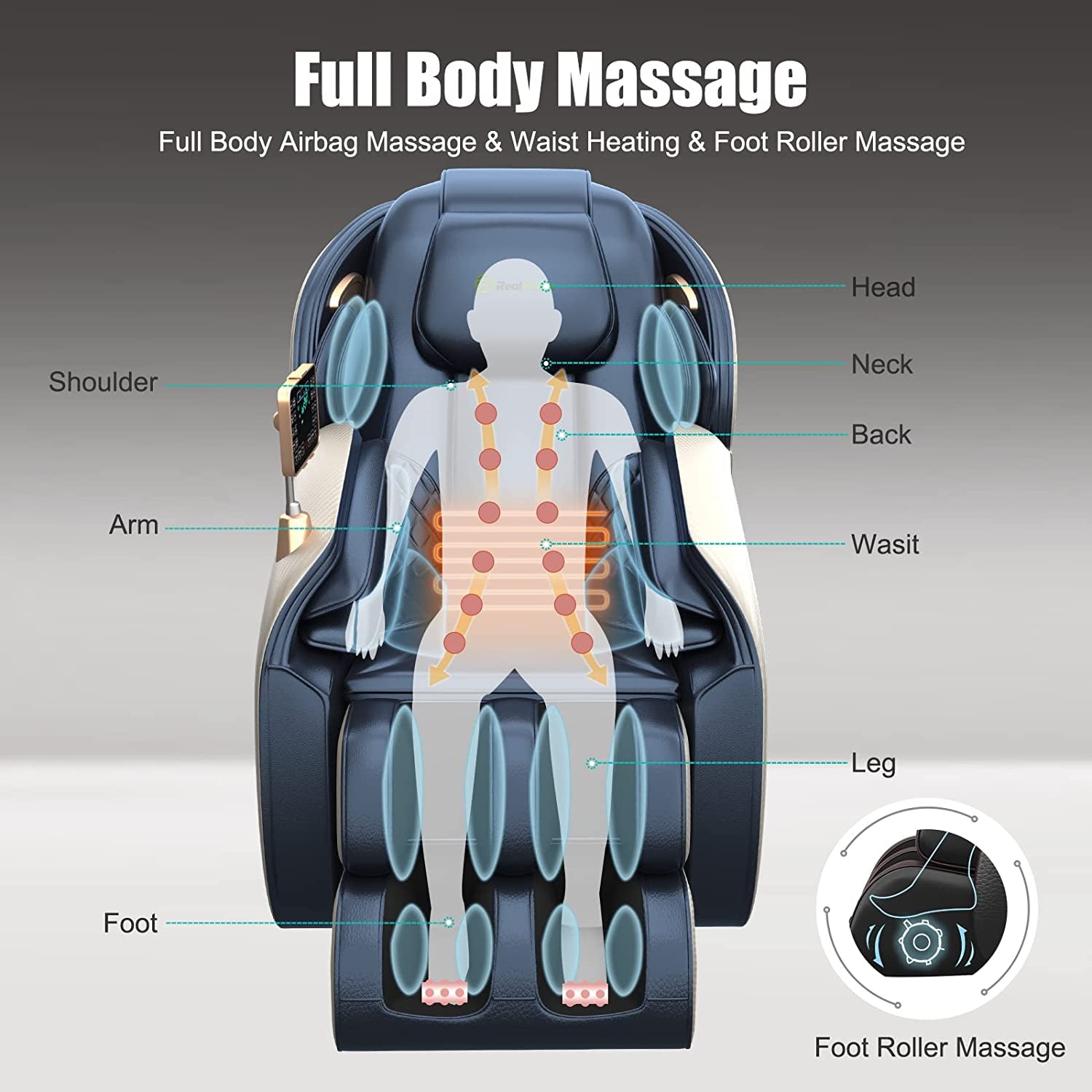 , Full Body Zero Gravity SL Track, Shiatsu Massage Chair Recliner with Heat Body Scan Foot Roller, Favor-06